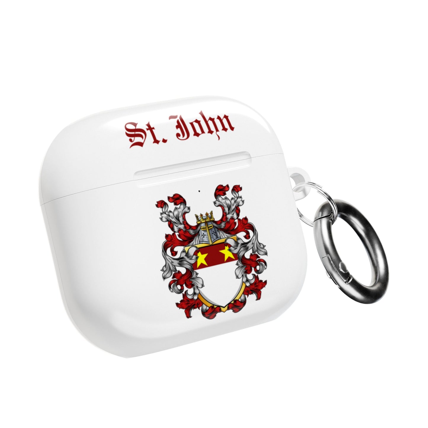 Personalized AirPod Case, Custom Headphone Holder, St. John Crest Design, Unique Gift for Music Lovers, Stylish Accessory