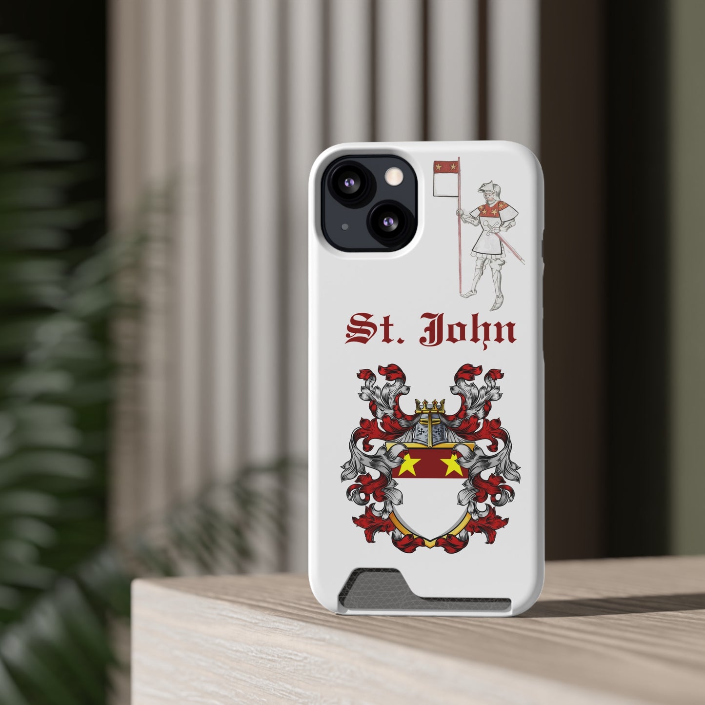 Custom St. John Phone Case with Card Holder, Personalized Gift, Family Crest Accessory, Unique Phone Cover, Best for Occasions