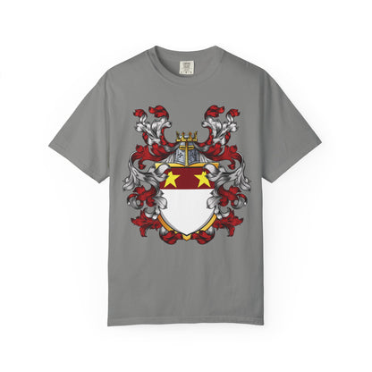 Personalized Heraldic Crest T-Shirt, Family Reunion Attire, Gift for Heritage Lovers, Unique Apparel for Celebrations