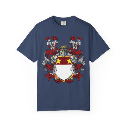 Personalized Heraldic Crest T-Shirt, Family Reunion Attire, Gift for Heritage Lovers, Unique Apparel for Celebrations