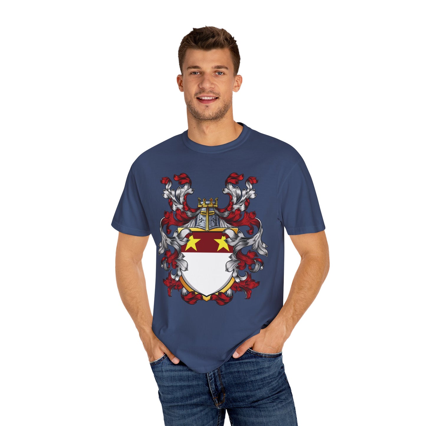 Personalized Heraldic Crest T-Shirt, Family Reunion Attire, Gift for Heritage Lovers, Unique Apparel for Celebrations