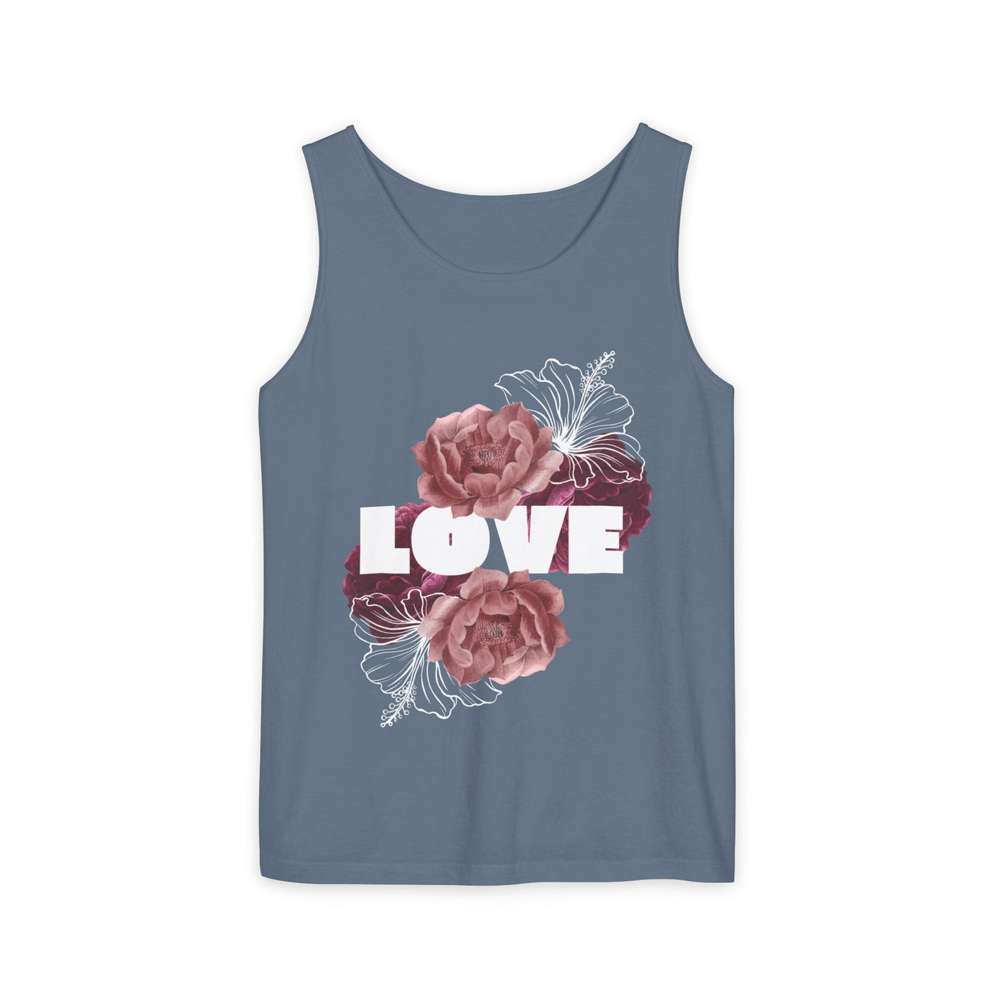 Love Floral Unisex Tank Top, Gift, Summer Apparel, Valentine's Day, Relaxed Fit, Casual Wear, Personalized Style