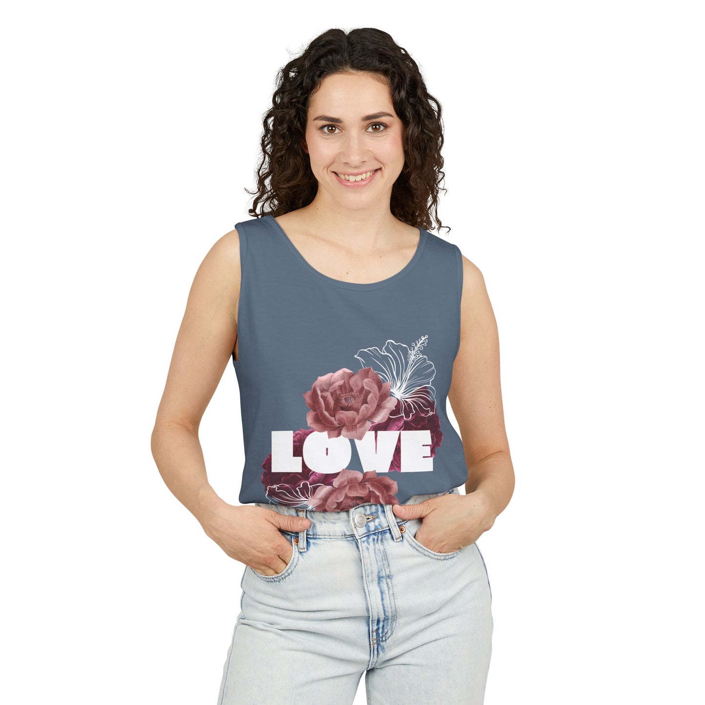 Love Floral Unisex Tank Top, Gift, Summer Apparel, Valentine's Day, Relaxed Fit, Casual Wear, Personalized Style