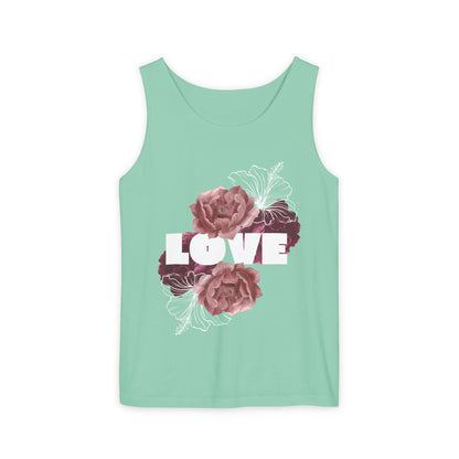 Love Floral Unisex Tank Top, Gift, Summer Apparel, Valentine's Day, Relaxed Fit, Casual Wear, Personalized Style