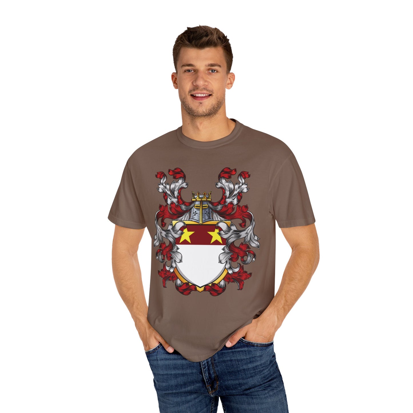 Personalized Heraldic Crest T-Shirt, Family Reunion Attire, Gift for Heritage Lovers, Unique Apparel for Celebrations