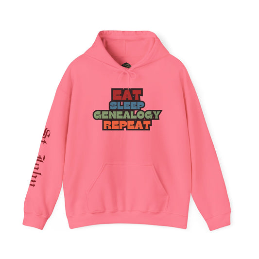 Eat. Sleep. Genealogy. Repeat. w/ St. John Heraldry Unisex Hoodie