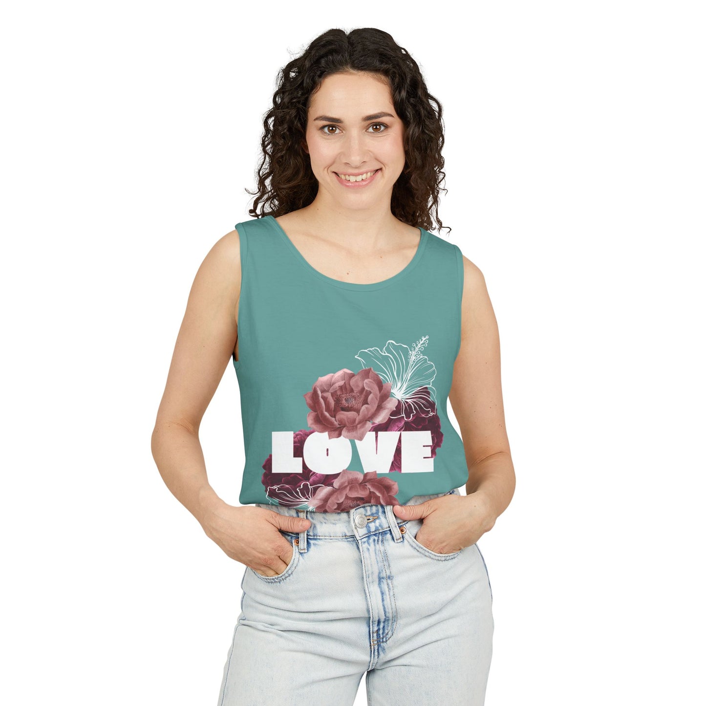 Love Floral Unisex Tank Top, Gift, Summer Apparel, Valentine's Day, Relaxed Fit, Casual Wear, Personalized Style