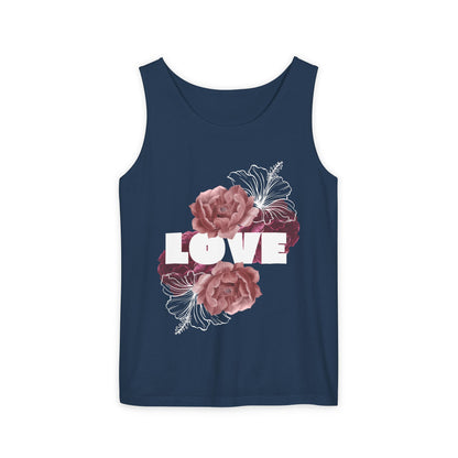Love Floral Unisex Tank Top, Gift, Summer Apparel, Valentine's Day, Relaxed Fit, Casual Wear, Personalized Style