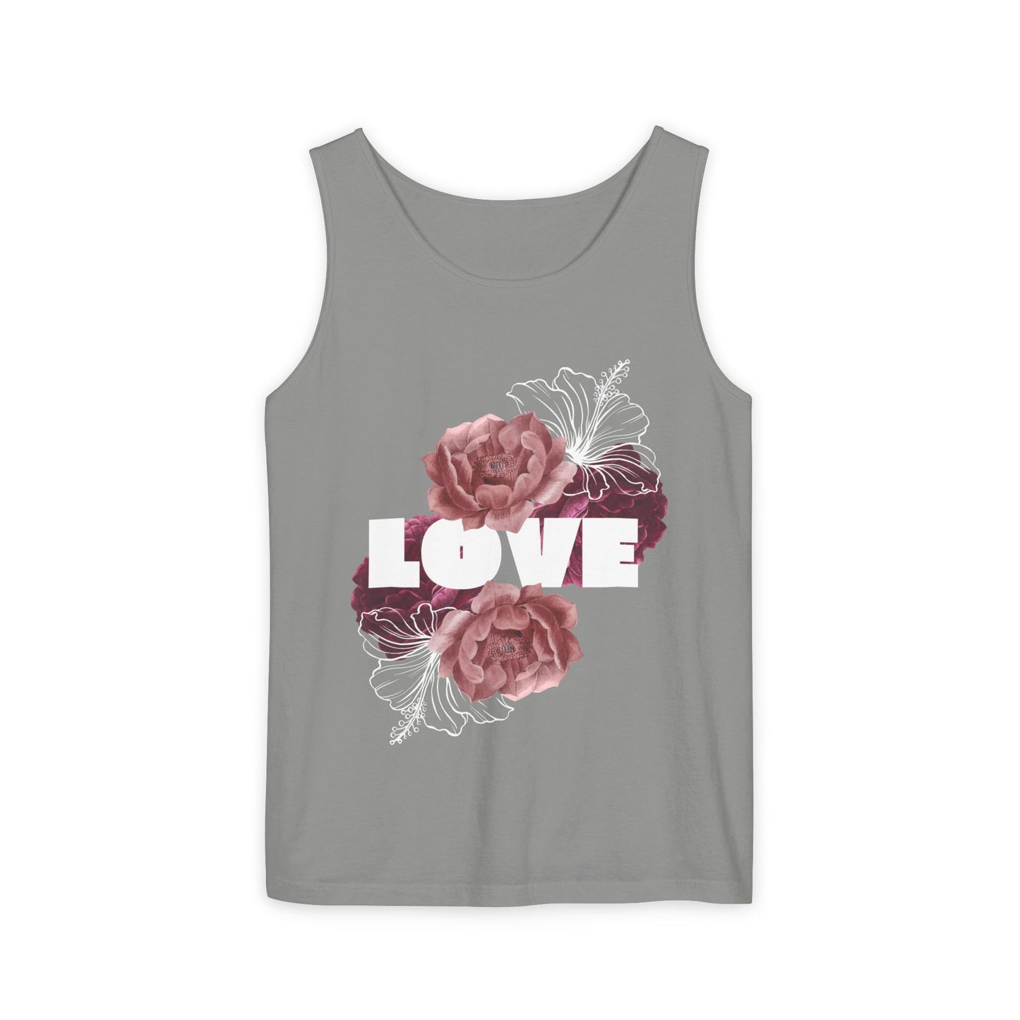 Love Floral Unisex Tank Top, Gift, Summer Apparel, Valentine's Day, Relaxed Fit, Casual Wear, Personalized Style