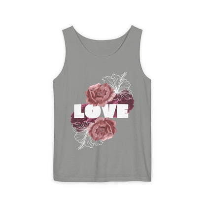 Love Floral Unisex Tank Top, Gift, Summer Apparel, Valentine's Day, Relaxed Fit, Casual Wear, Personalized Style