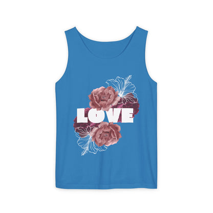 Love Floral Unisex Tank Top, Gift, Summer Apparel, Valentine's Day, Relaxed Fit, Casual Wear, Personalized Style