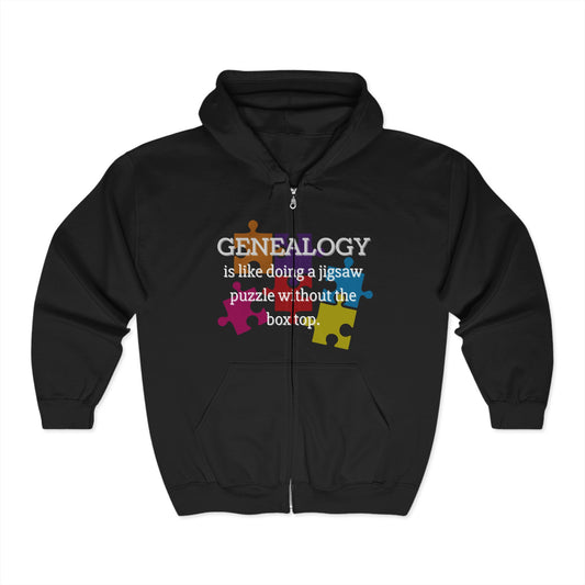 Jigsaw Puzzle Full Zip Hoodie,  History Sweatshirt, Personalized Family Hoodie, Custom Zip Up, Unisex Hooded Sweatshirt, Gift for Generations