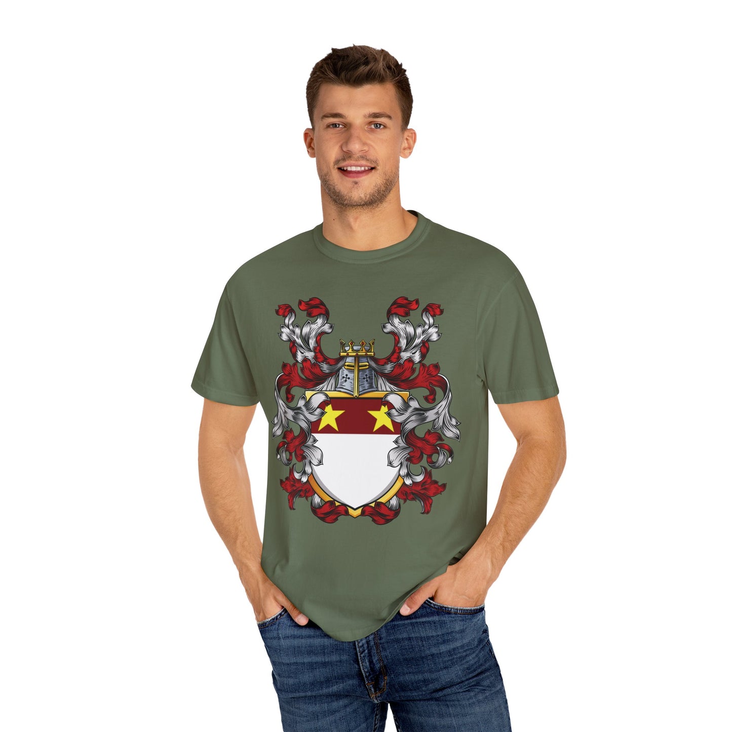 Personalized Heraldic Crest T-Shirt, Family Reunion Attire, Gift for Heritage Lovers, Unique Apparel for Celebrations
