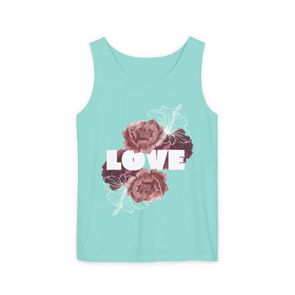 Love Floral Unisex Tank Top, Gift, Summer Apparel, Valentine's Day, Relaxed Fit, Casual Wear, Personalized Style