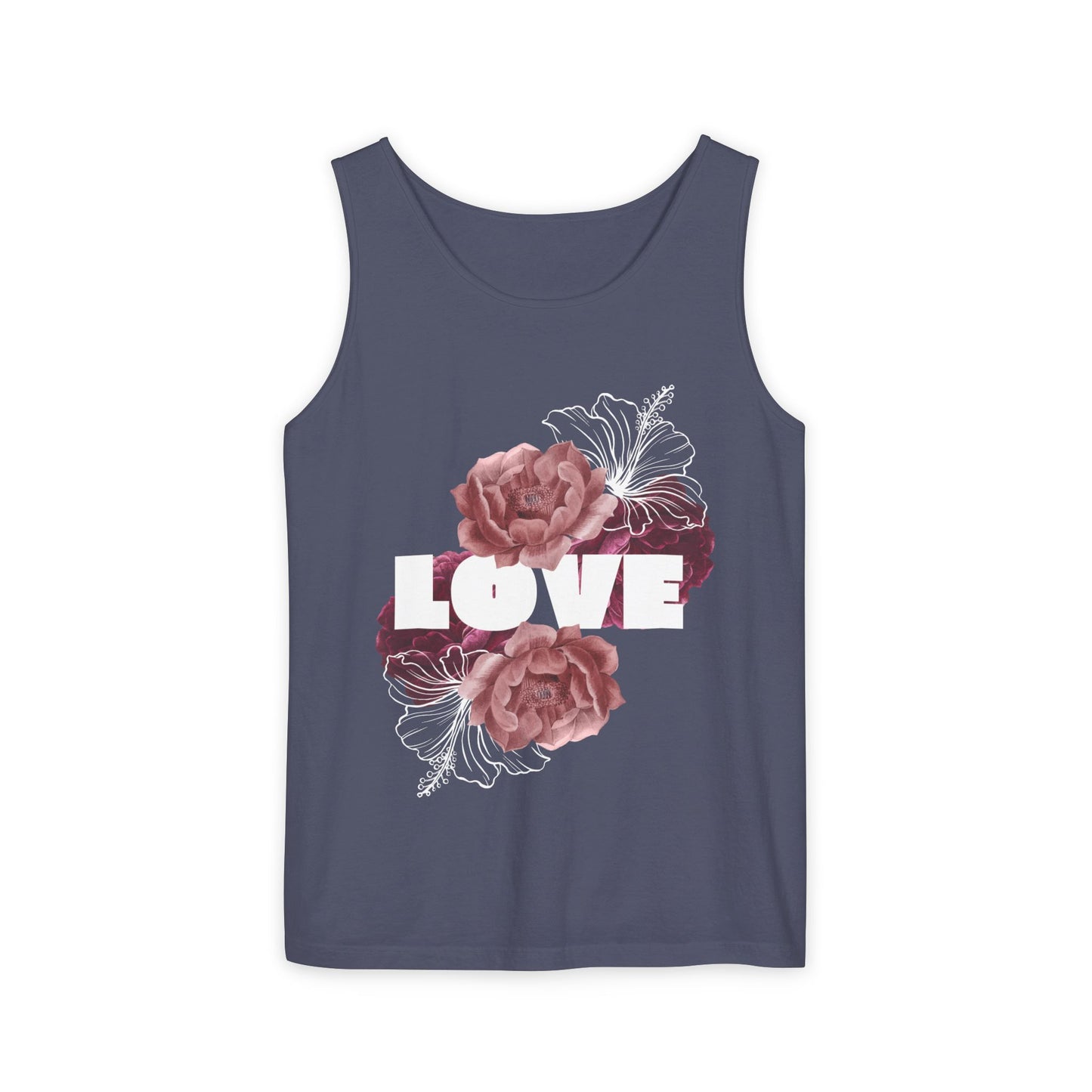 Love Floral Unisex Tank Top, Gift, Summer Apparel, Valentine's Day, Relaxed Fit, Casual Wear, Personalized Style