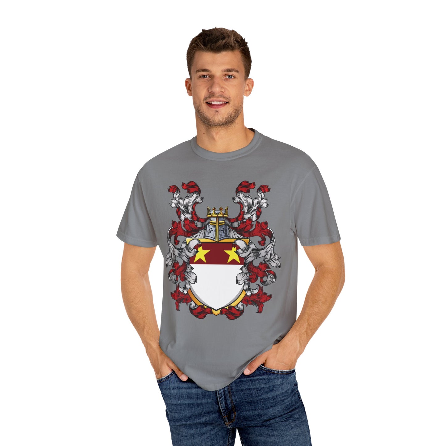 Personalized Heraldic Crest T-Shirt, Family Reunion Attire, Gift for Heritage Lovers, Unique Apparel for Celebrations