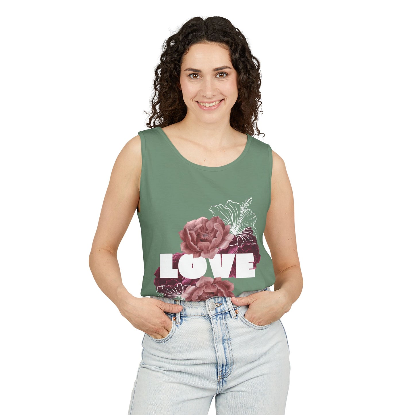 Love Floral Unisex Tank Top, Gift, Summer Apparel, Valentine's Day, Relaxed Fit, Casual Wear, Personalized Style