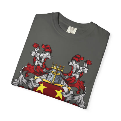 Personalized Heraldic Crest T-Shirt, Family Reunion Attire, Gift for Heritage Lovers, Unique Apparel for Celebrations