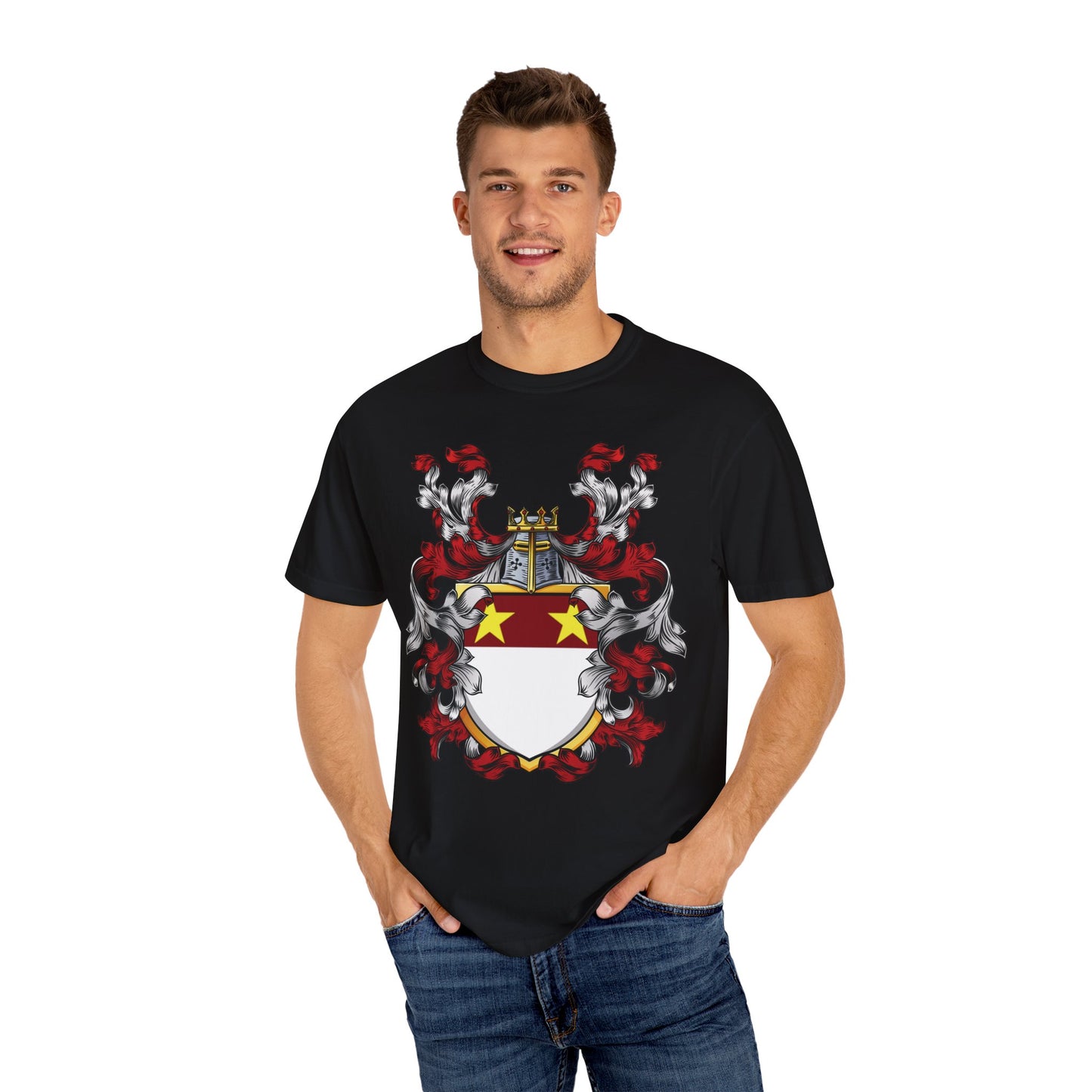 Personalized Heraldic Crest T-Shirt, Family Reunion Attire, Gift for Heritage Lovers, Unique Apparel for Celebrations