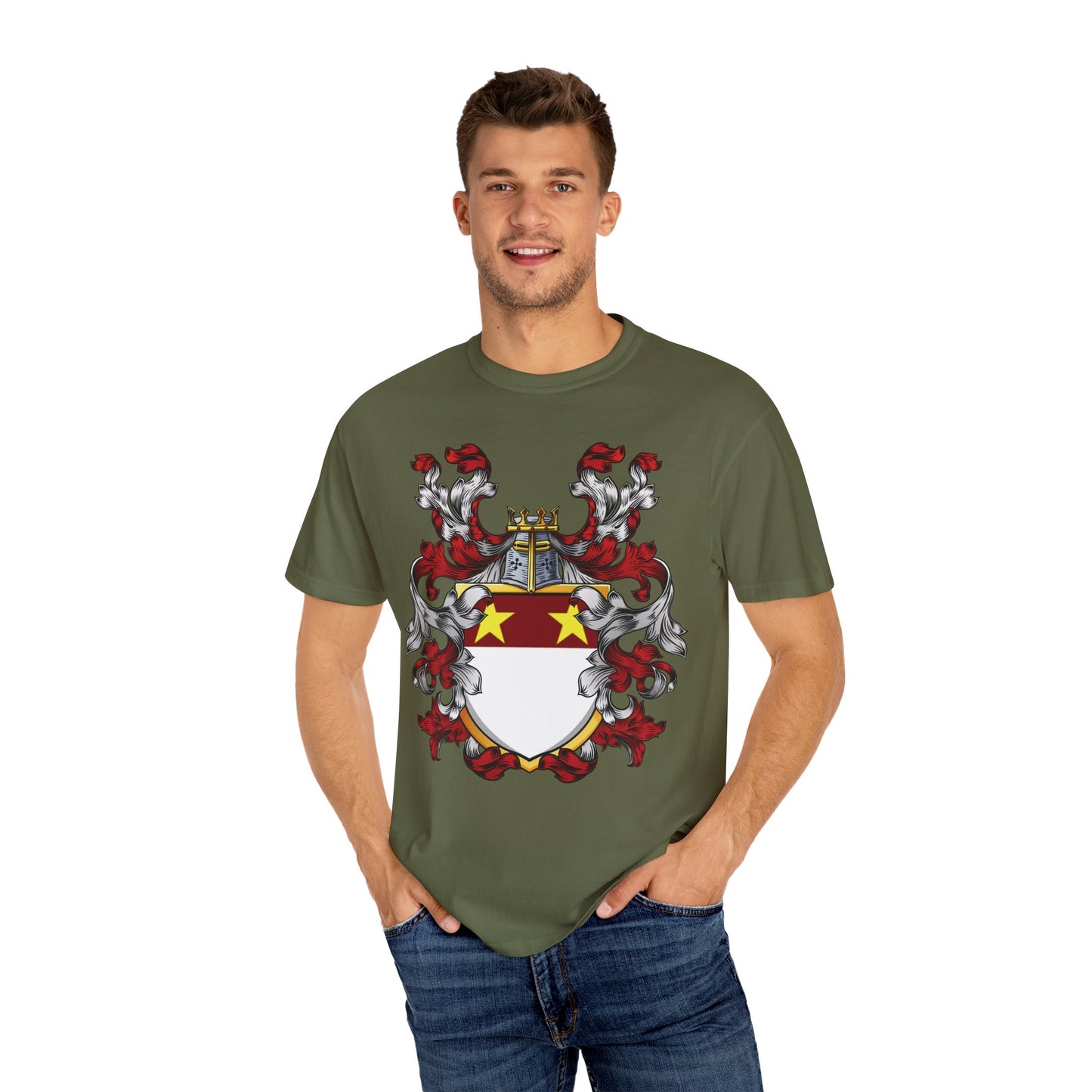 Personalized Heraldic Crest T-Shirt, Family Reunion Attire, Gift for Heritage Lovers, Unique Apparel for Celebrations