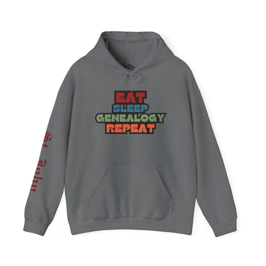 Eat. Sleep. Genealogy. Repeat. w/ St. John Heraldry Unisex Hoodie