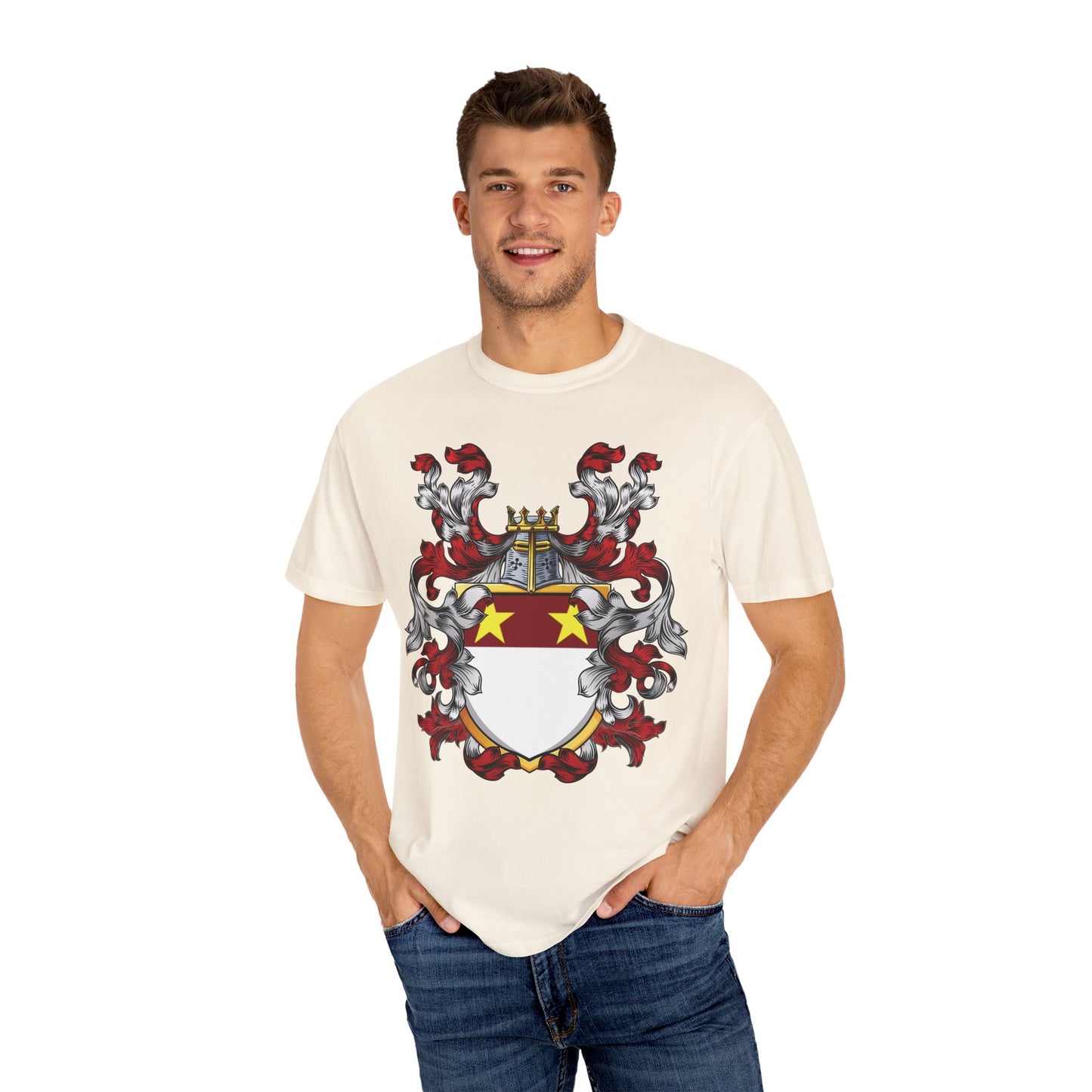 Personalized Heraldic Crest T-Shirt, Family Reunion Attire, Gift for Heritage Lovers, Unique Apparel for Celebrations