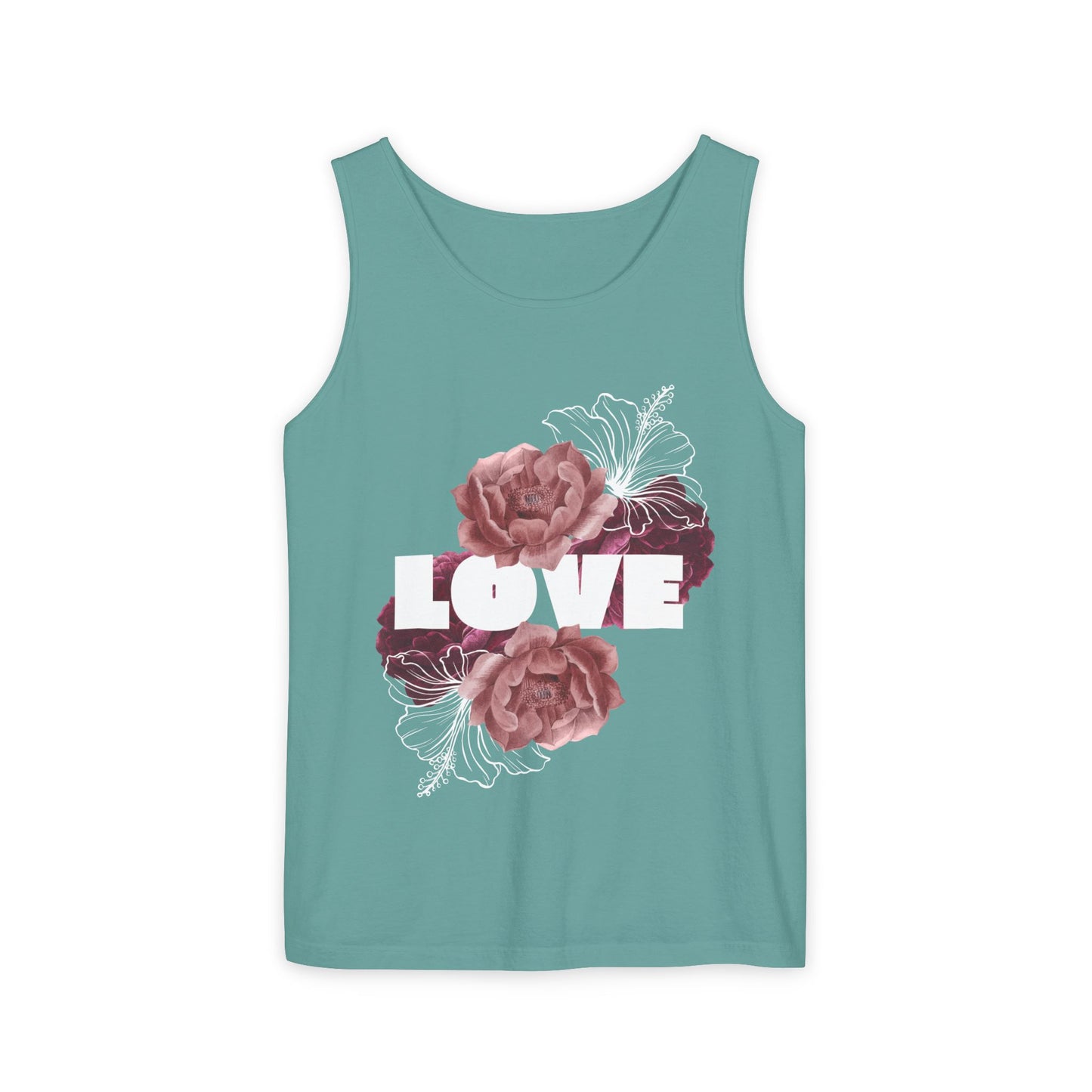Love Floral Unisex Tank Top, Gift, Summer Apparel, Valentine's Day, Relaxed Fit, Casual Wear, Personalized Style