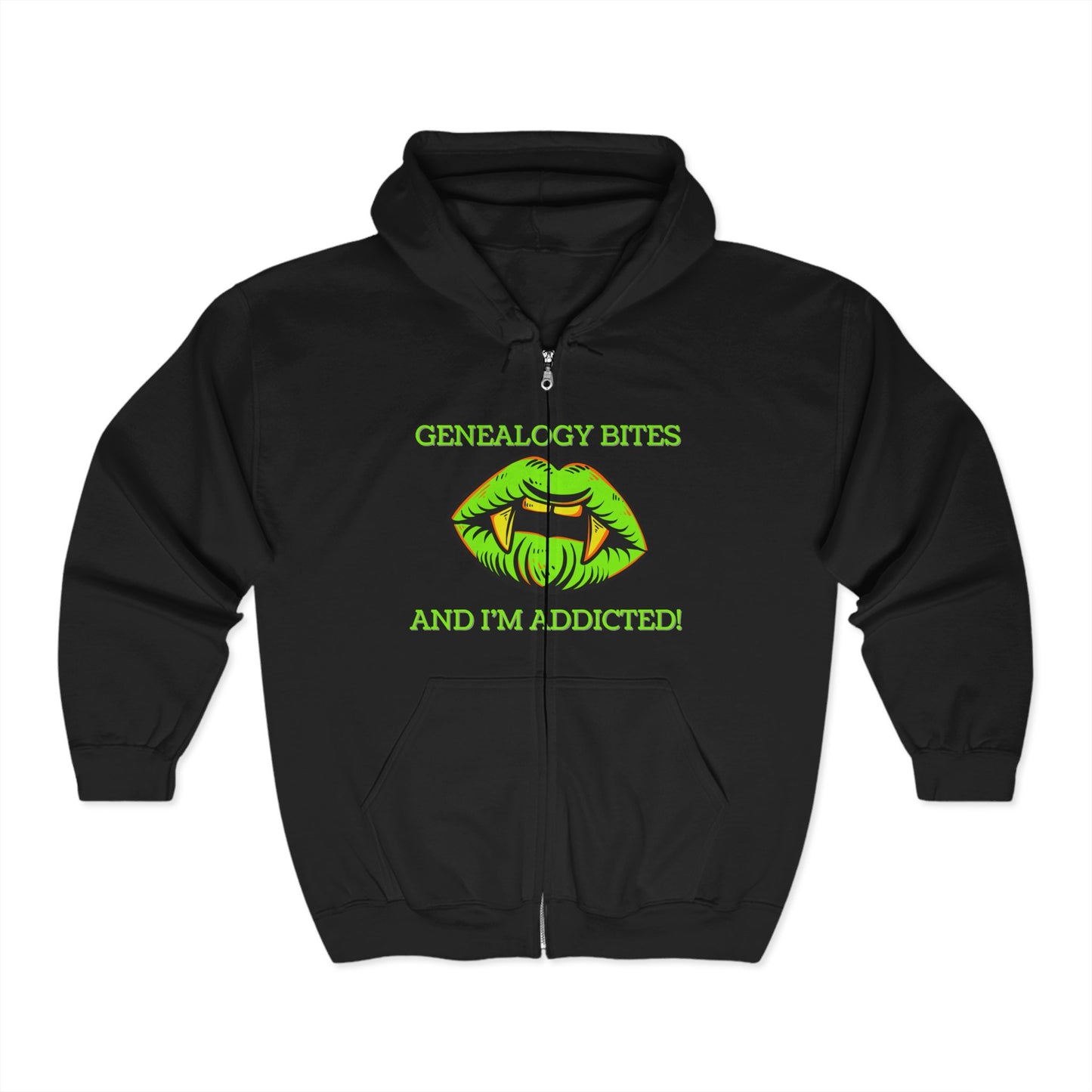 Genealogy Bites But I'm Addicted Hoodie: Fun Zip Sweatshirt, Genealogy Gift, Family History Apparel, Cozy Layering, Perfect for Heritage Events