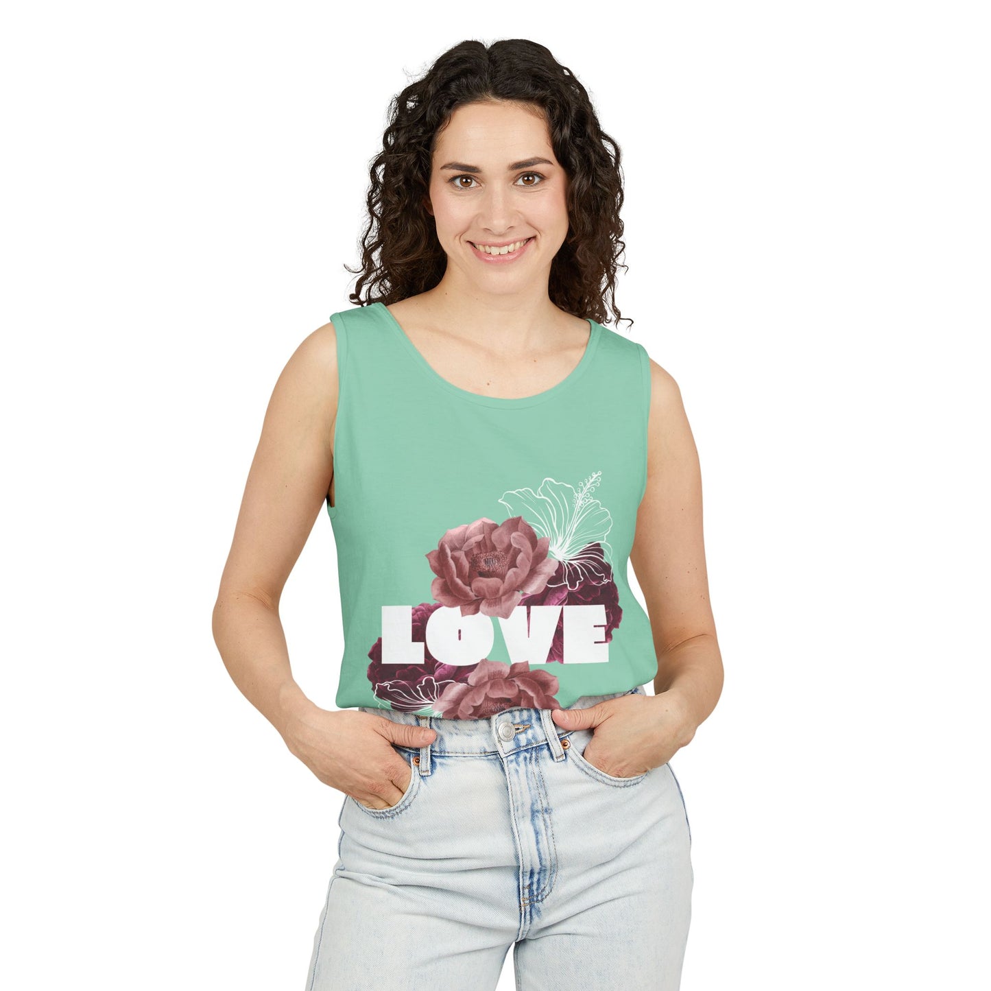 Love Floral Unisex Tank Top, Gift, Summer Apparel, Valentine's Day, Relaxed Fit, Casual Wear, Personalized Style