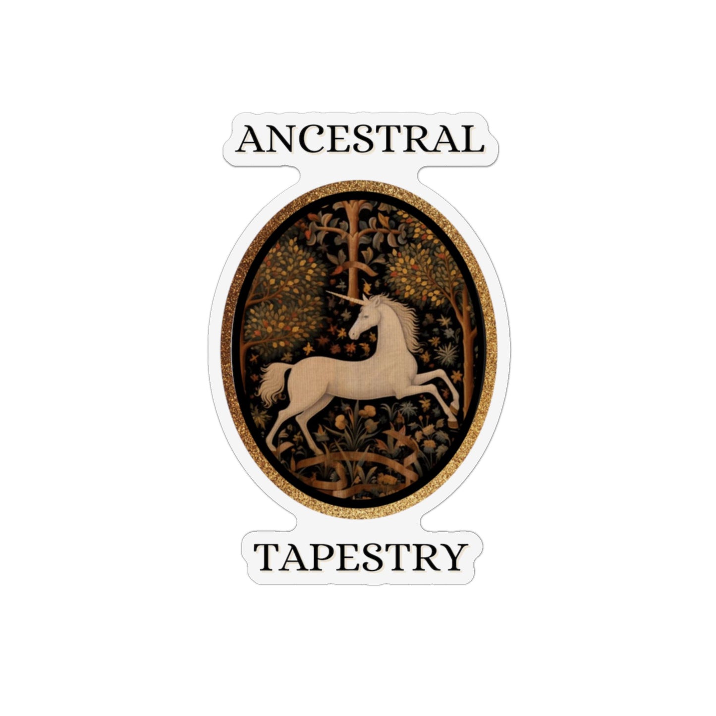 Ancestral Tapestry Oval Unicorn Magnet — Decorative Mythic Horse Fridge Magnet