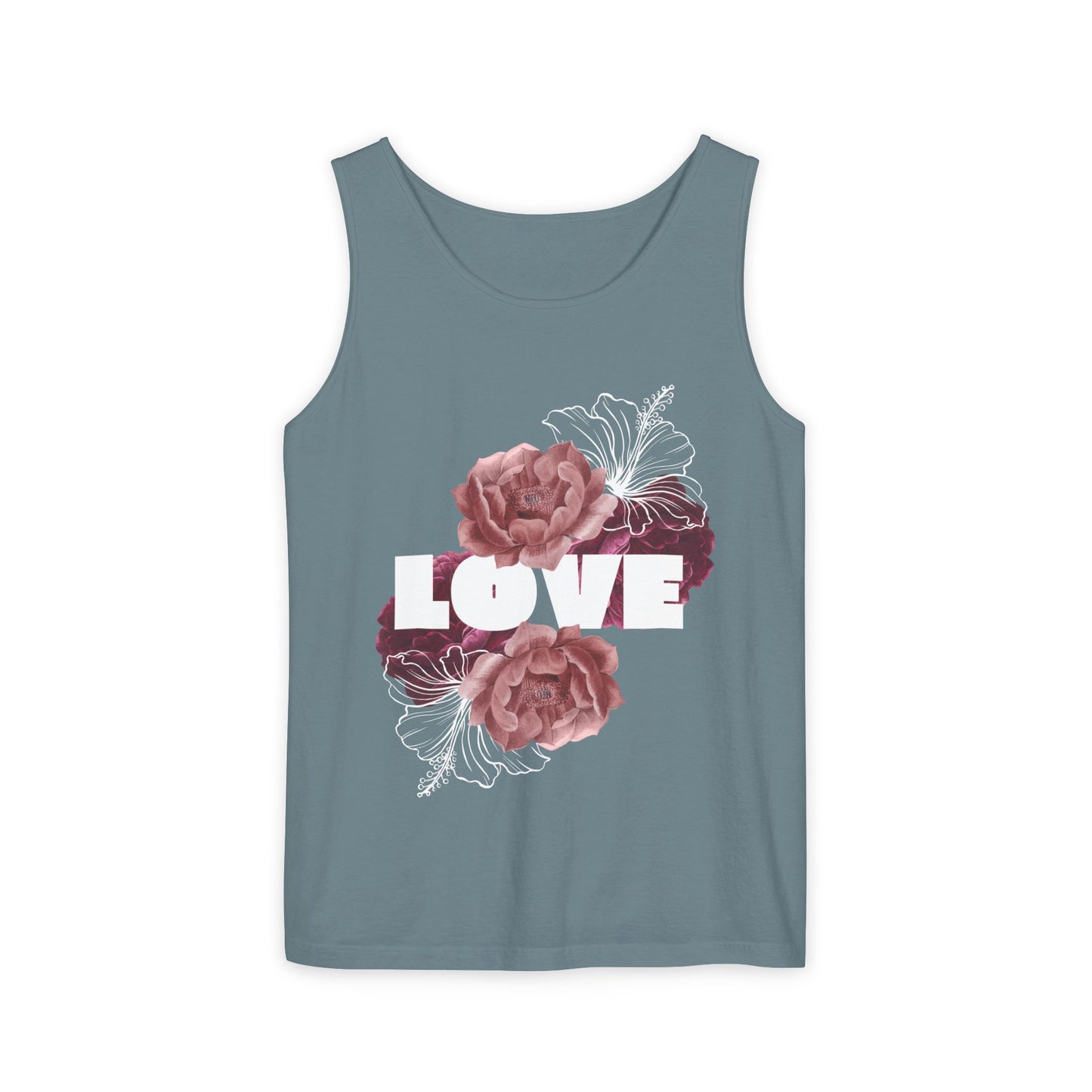 Love Floral Unisex Tank Top, Gift, Summer Apparel, Valentine's Day, Relaxed Fit, Casual Wear, Personalized Style
