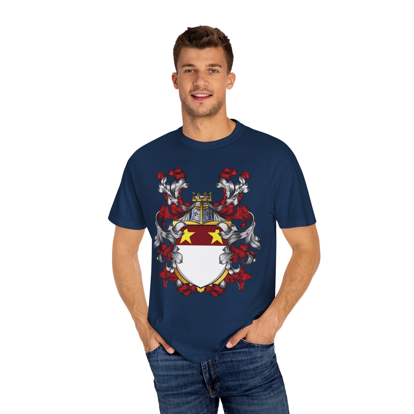 Personalized Heraldic Crest T-Shirt, Family Reunion Attire, Gift for Heritage Lovers, Unique Apparel for Celebrations