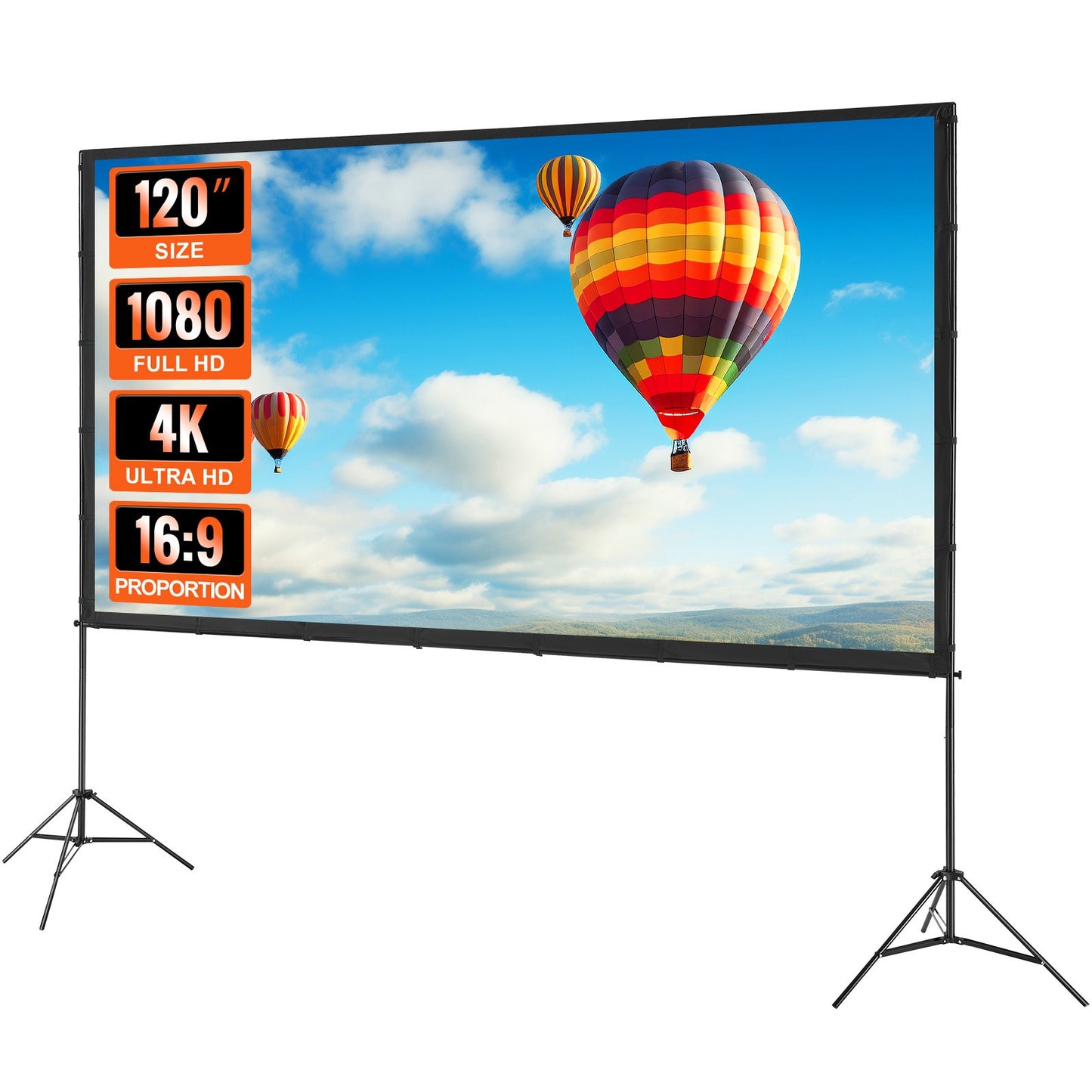 Portable Movie Screen with Stand™ – 120” Wrinkle-Free Indoor & Outdoor Viewing