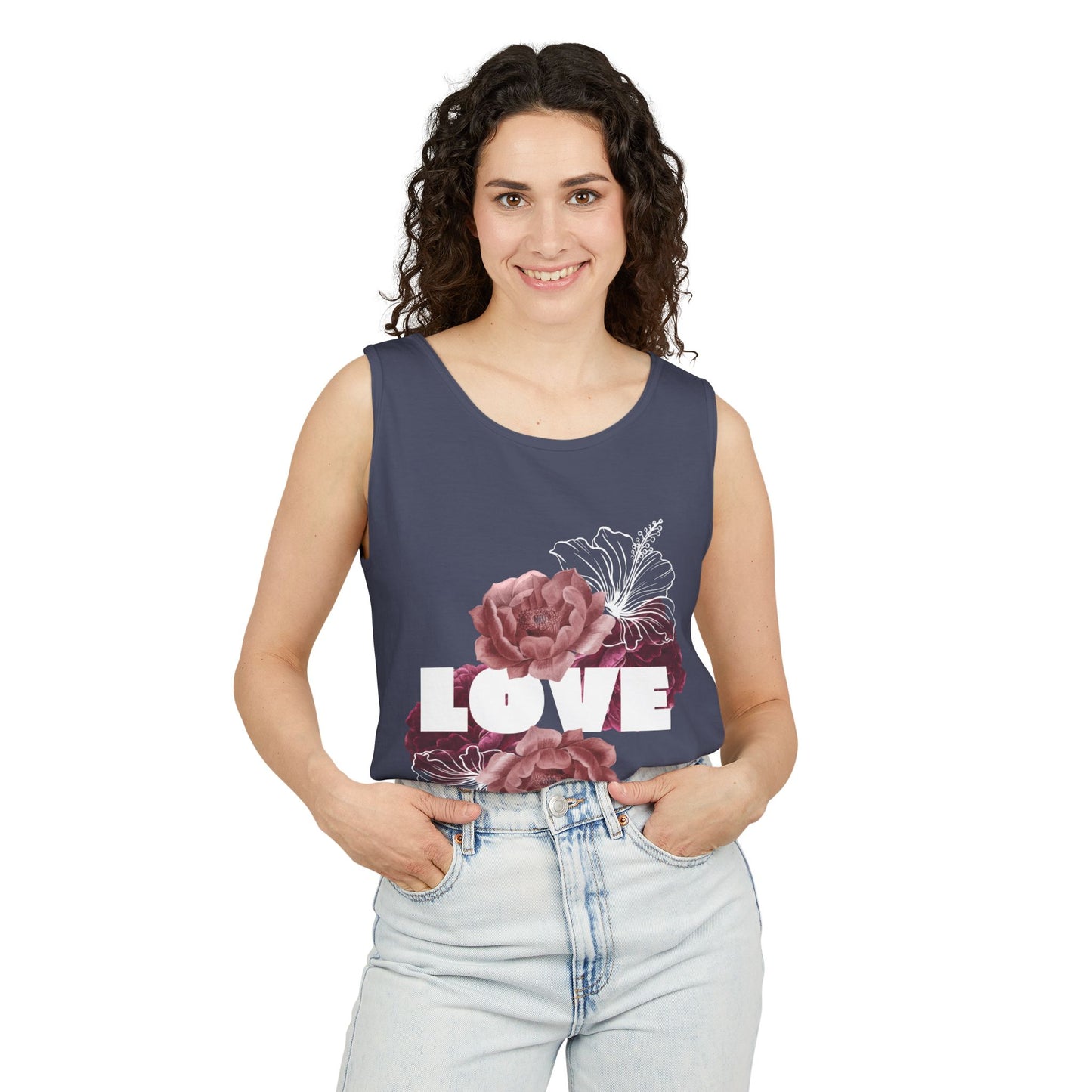 Love Floral Unisex Tank Top, Gift, Summer Apparel, Valentine's Day, Relaxed Fit, Casual Wear, Personalized Style