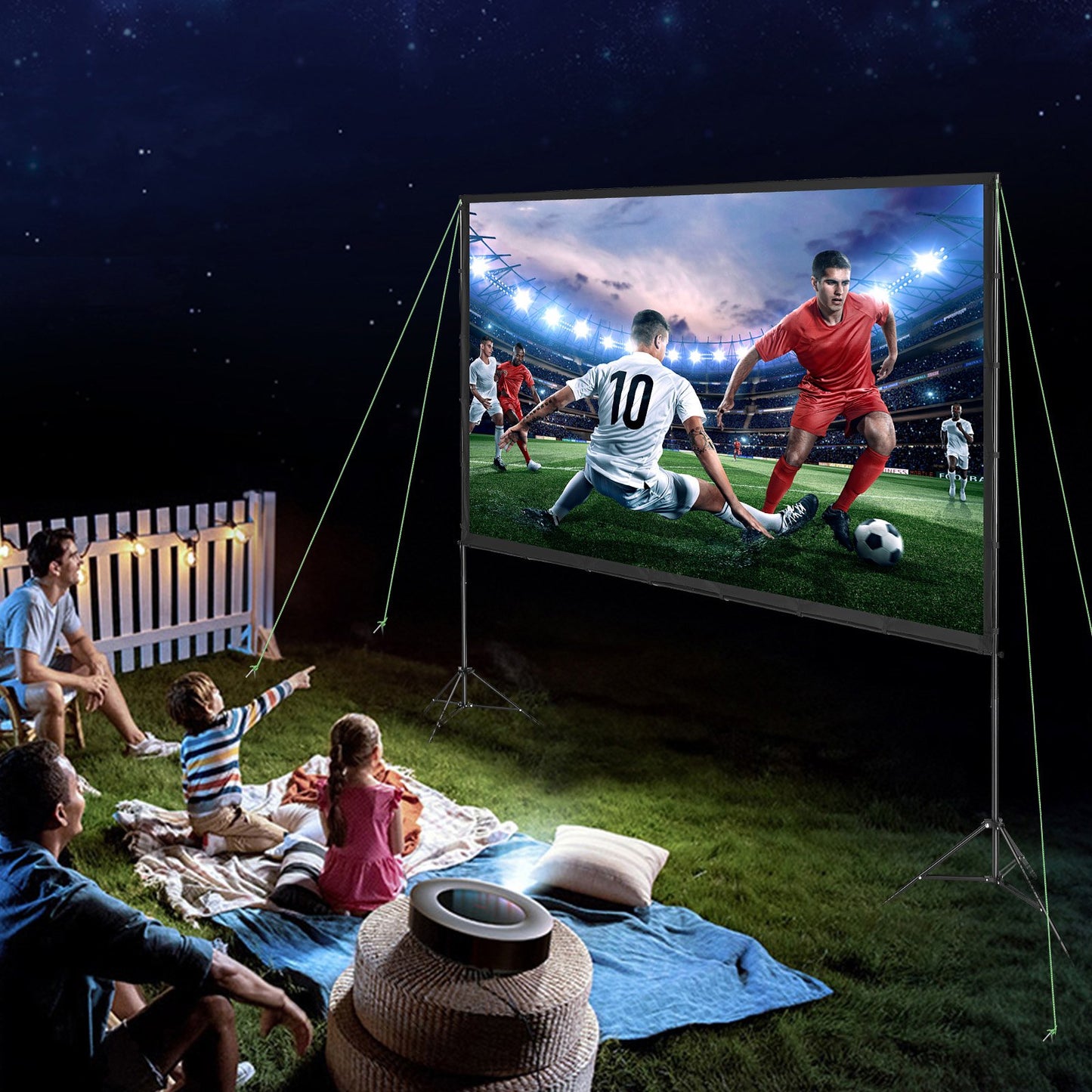 Portable Movie Screen with Stand™ – 120” Wrinkle-Free Indoor & Outdoor Viewing