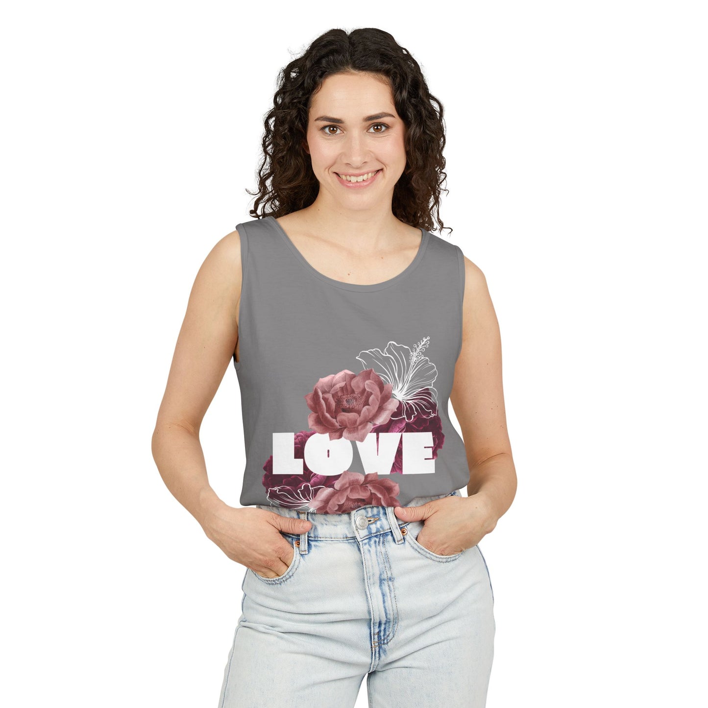 Love Floral Unisex Tank Top, Gift, Summer Apparel, Valentine's Day, Relaxed Fit, Casual Wear, Personalized Style
