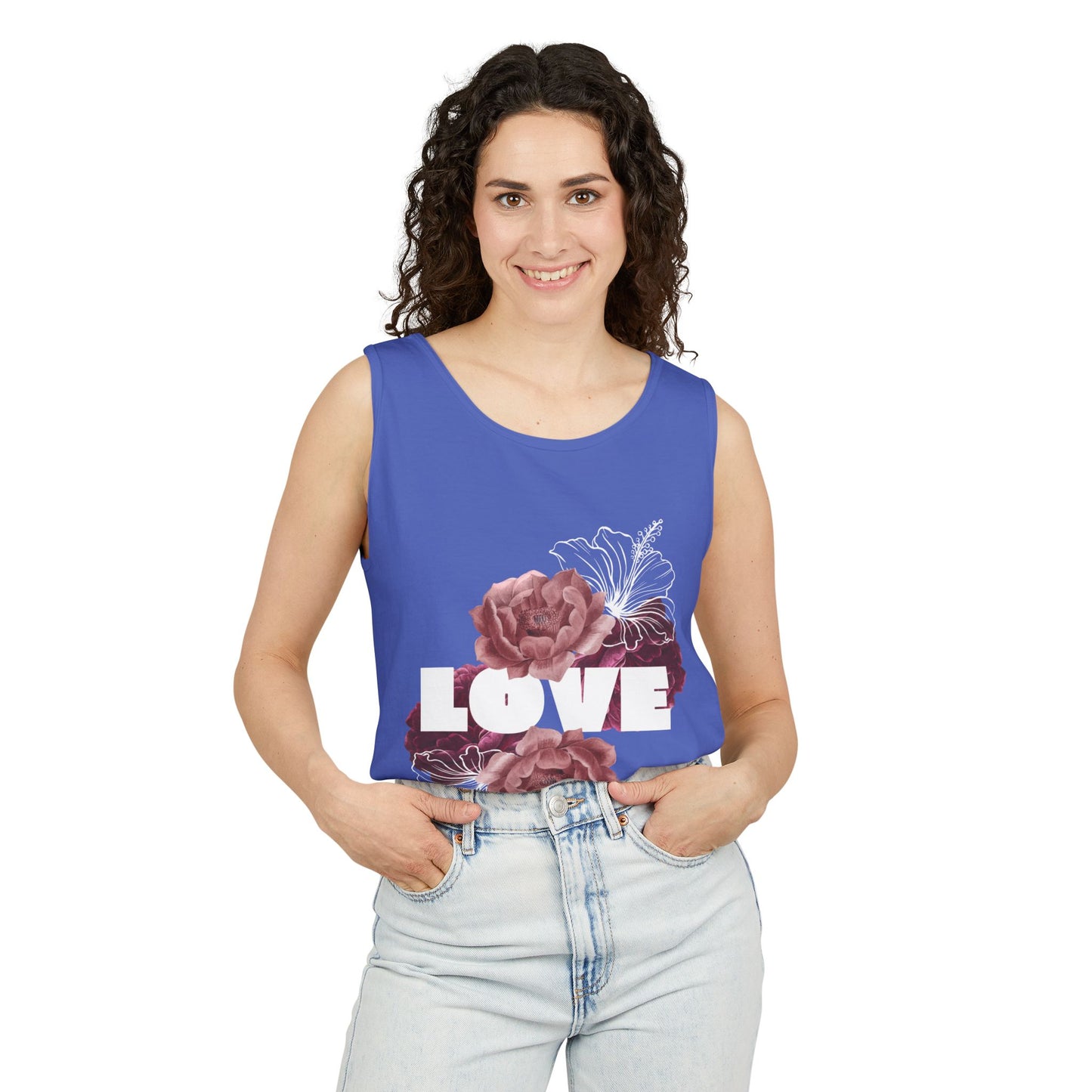 Love Floral Unisex Tank Top, Gift, Summer Apparel, Valentine's Day, Relaxed Fit, Casual Wear, Personalized Style