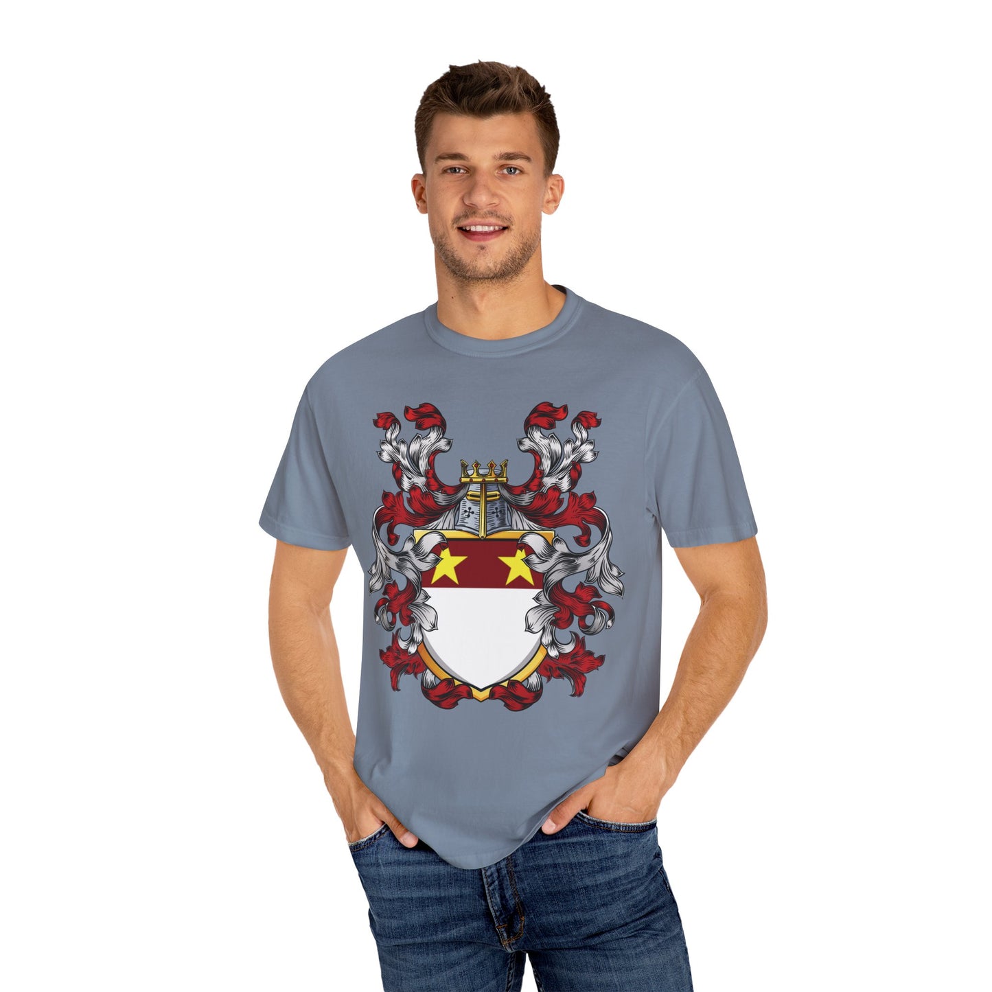Personalized Heraldic Crest T-Shirt, Family Reunion Attire, Gift for Heritage Lovers, Unique Apparel for Celebrations