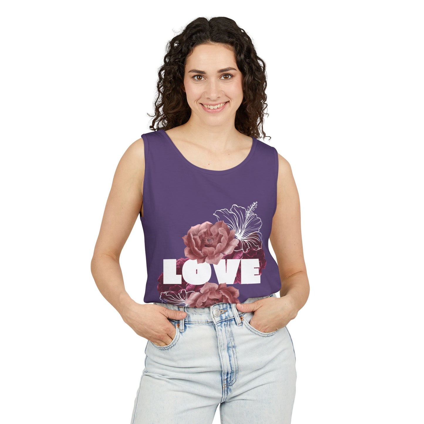 Love Floral Unisex Tank Top, Gift, Summer Apparel, Valentine's Day, Relaxed Fit, Casual Wear, Personalized Style