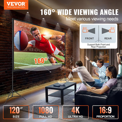 Portable Movie Screen with Stand™ – 120” Wrinkle-Free Indoor & Outdoor Viewing