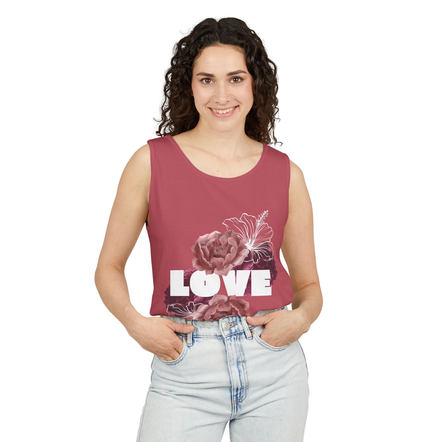 Love Floral Unisex Tank Top, Gift, Summer Apparel, Valentine's Day, Relaxed Fit, Casual Wear, Personalized Style