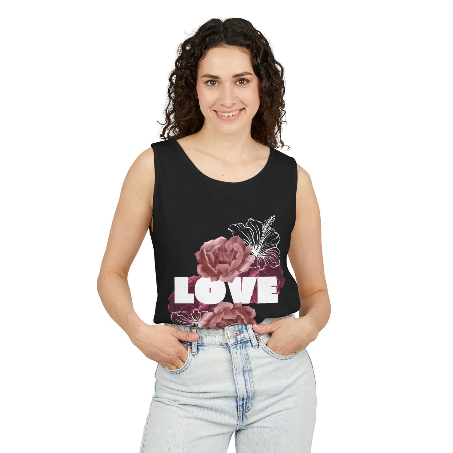 Love Floral Unisex Tank Top, Gift, Summer Apparel, Valentine's Day, Relaxed Fit, Casual Wear, Personalized Style