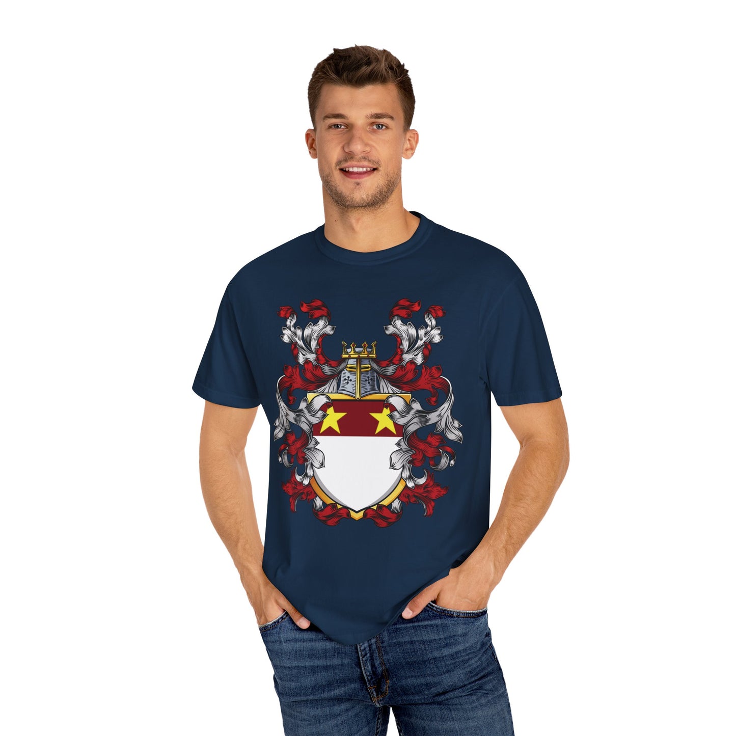 Personalized Heraldic Crest T-Shirt, Family Reunion Attire, Gift for Heritage Lovers, Unique Apparel for Celebrations
