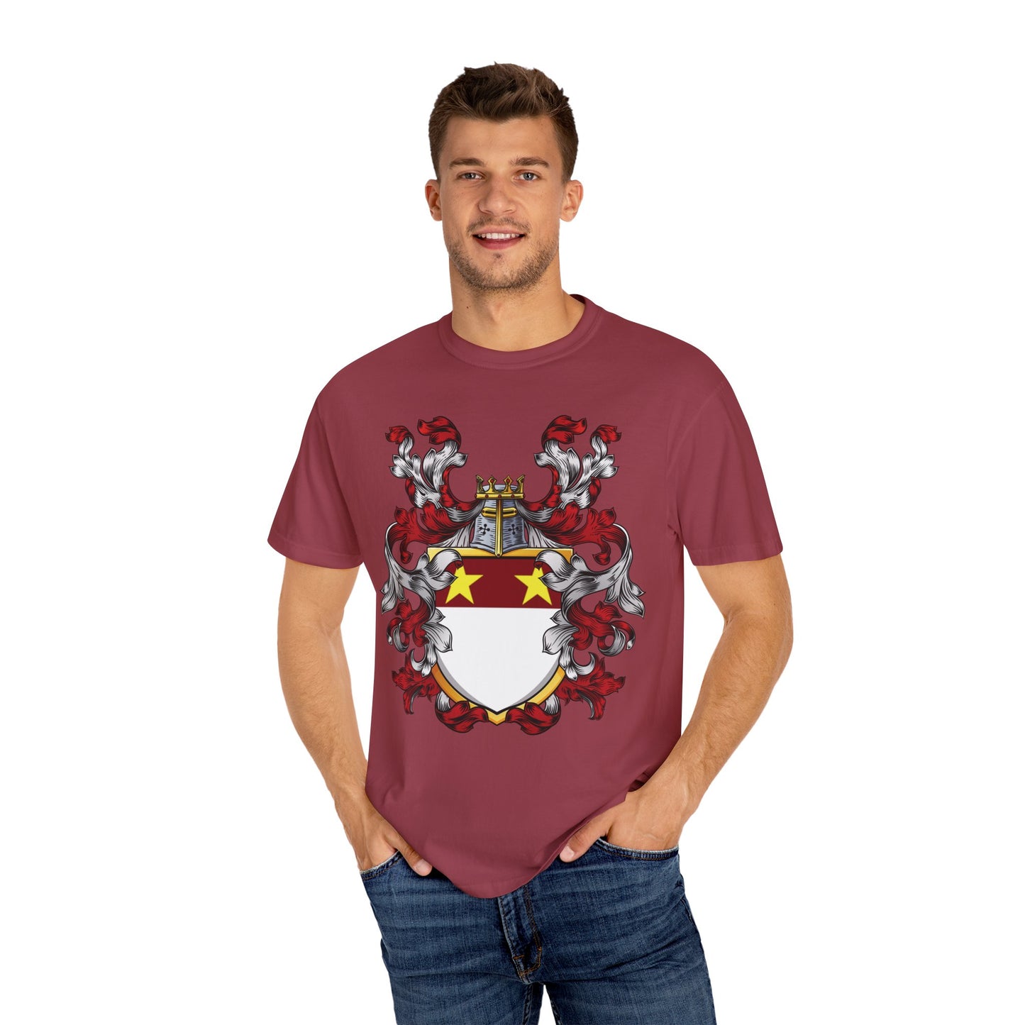 Personalized Heraldic Crest T-Shirt, Family Reunion Attire, Gift for Heritage Lovers, Unique Apparel for Celebrations