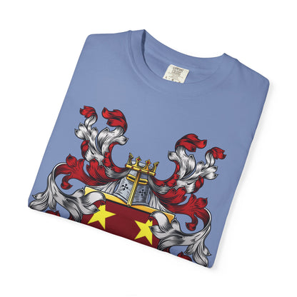 Personalized Heraldic Crest T-Shirt, Family Reunion Attire, Gift for Heritage Lovers, Unique Apparel for Celebrations
