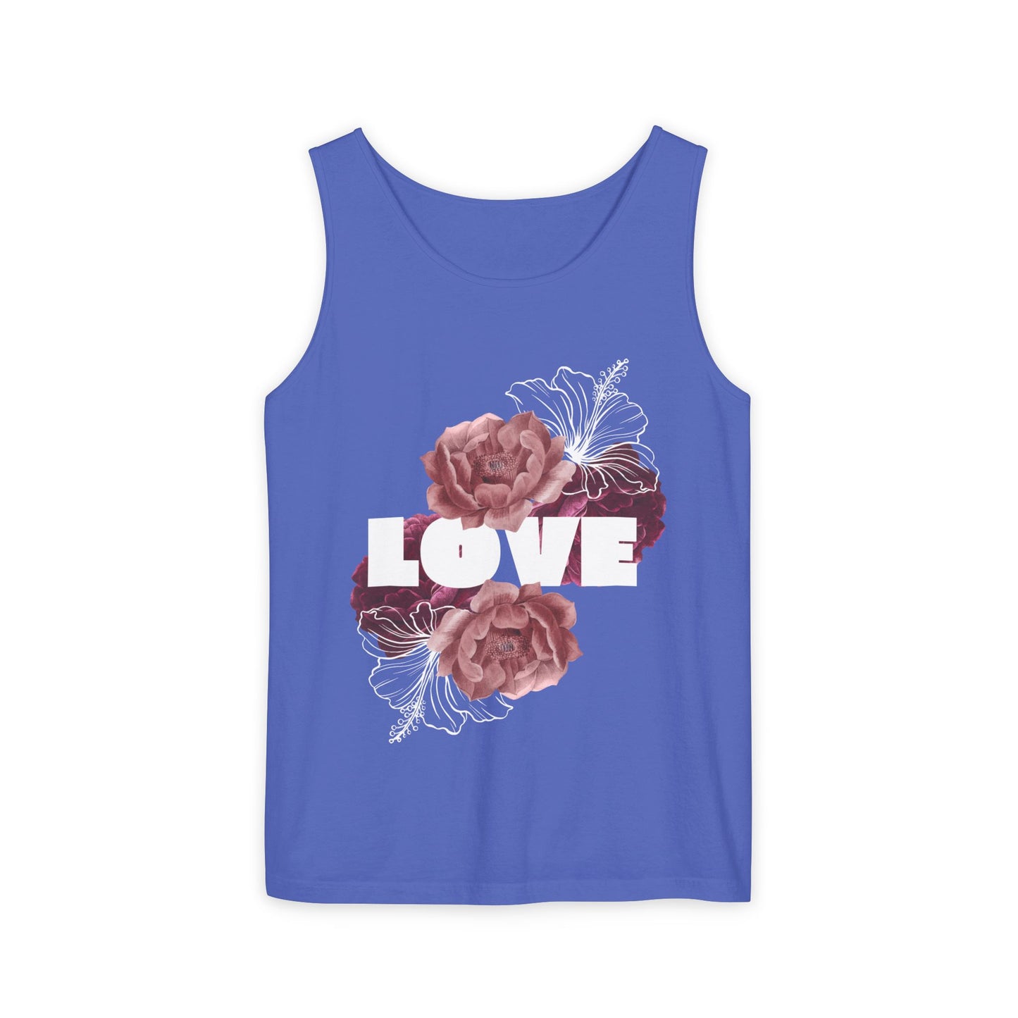 Love Floral Unisex Tank Top, Gift, Summer Apparel, Valentine's Day, Relaxed Fit, Casual Wear, Personalized Style