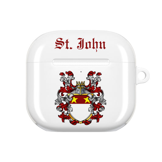 Personalized AirPod Case, Custom Headphone Holder, St. John Crest Design, Unique Gift for Music Lovers, Stylish Accessory