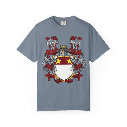 Personalized Heraldic Crest T-Shirt, Family Reunion Attire, Gift for Heritage Lovers, Unique Apparel for Celebrations