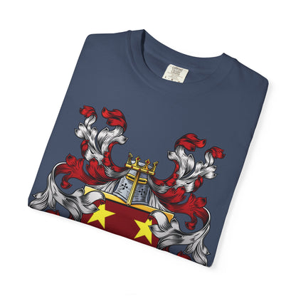 Personalized Heraldic Crest T-Shirt, Family Reunion Attire, Gift for Heritage Lovers, Unique Apparel for Celebrations
