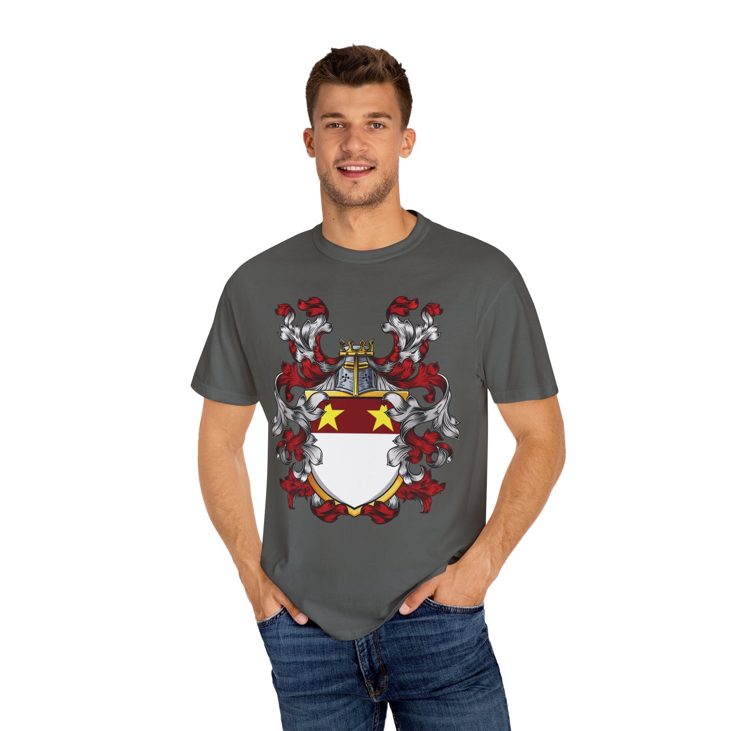 Personalized Heraldic Crest T-Shirt, Family Reunion Attire, Gift for Heritage Lovers, Unique Apparel for Celebrations